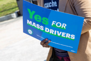 Supporters of app-based driver flexibility and benefits gather at Boston Common, in front of the Massachusetts State House, on March 30, 2022.